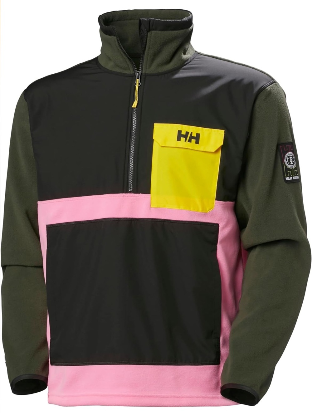 Helly Hansen Men’s Olive, Pink & Yellow Zip Fleece Pullover Medium